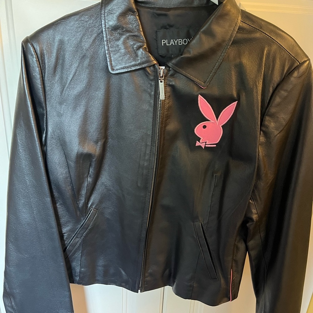 PLAYBOY Black Leather Jacket with Subtle Logo